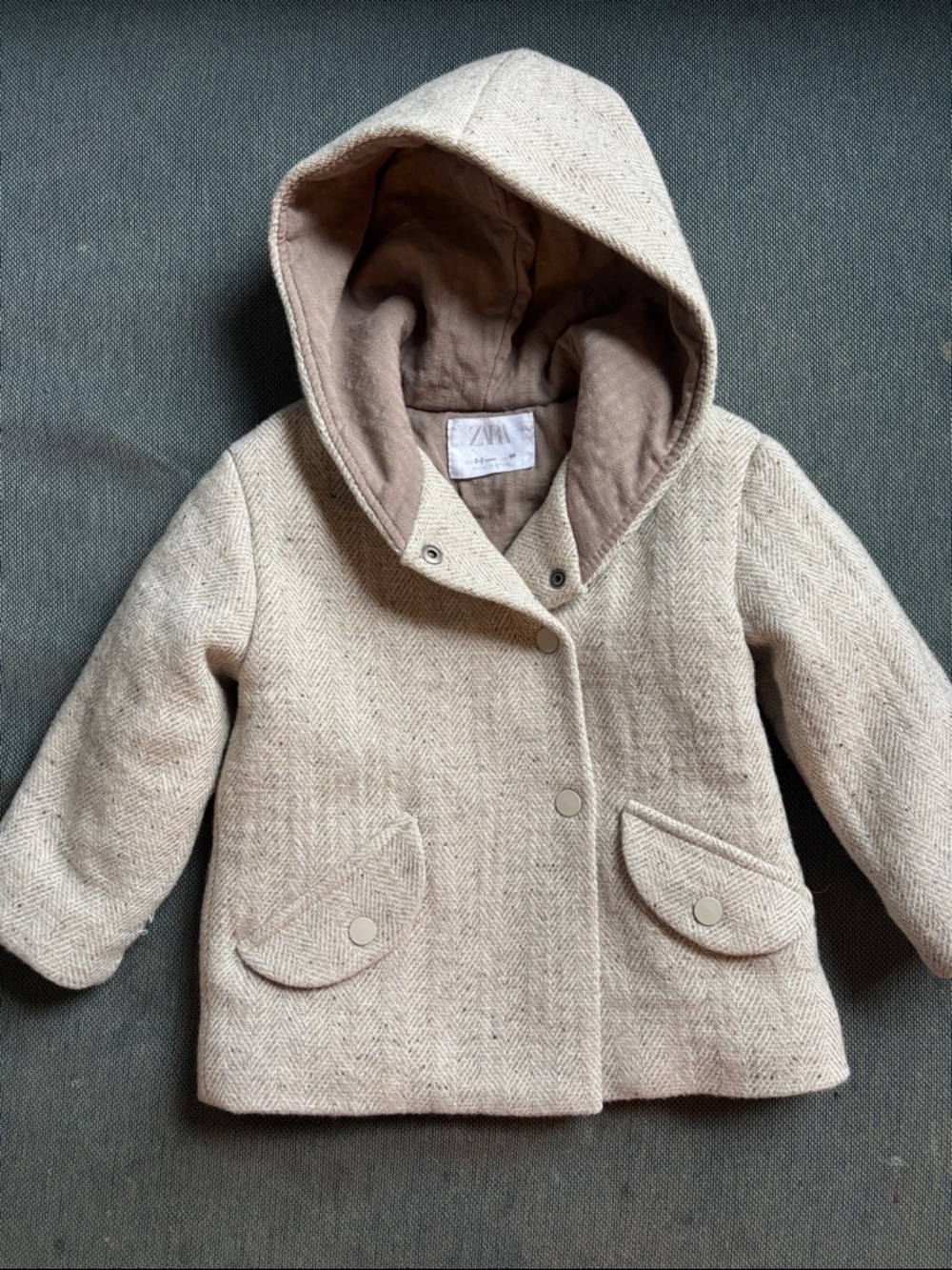 Zara Kids Hooded Wool-Blend Coat in Beige size 2-3 years
